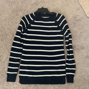 Navy Blue and White Striped Sweater w/ Braids #stripes